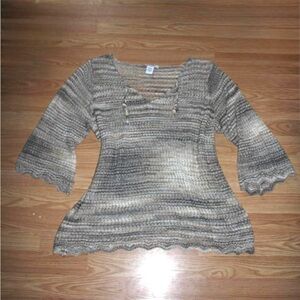 Striped Knit Sweater with Bell Sleeves